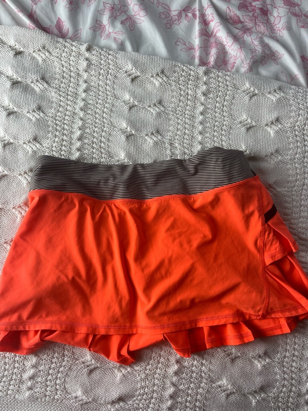 lululemon athletica Neon Orange Athletic Skort with Striped Waistband